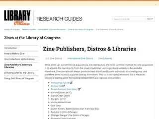 Zine Publishers, Distros & Libraries - Zines at the Library of Congress - Research Guides at Library of Congress