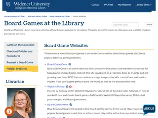 Helpful Websites - Board Games at the Library - Wolfgram Subject Guides at Widener University