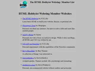 The HTML Hobbyist Webring: Member List