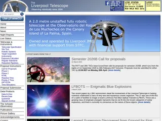 Home page of the 2.0m Liverpool Telescope, containing technical guidance on applying for and using LT observing time, accessing data and news from the observatory.