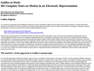 Galileo at Work: His Complete Notes on Motion in an Electronic Representation