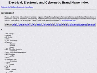 Electrical, Electronic and Cybernetic Brand Name Index