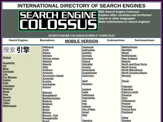 Find search engines worldwide with Search Engine Colossus