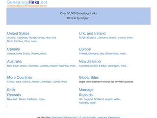 Over 50,000 Genealogy Links for US, Canada, UK, Ireland, Australia, NZ..