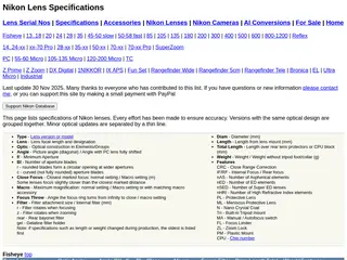 Nikon Lens Specifications