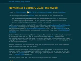 Newsletter February 2026: IndieWeb | Rickard's Blog