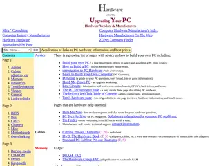 Hardware vendor links, memory resources, troubleshooting component links of the PC Friendly Internet Page
