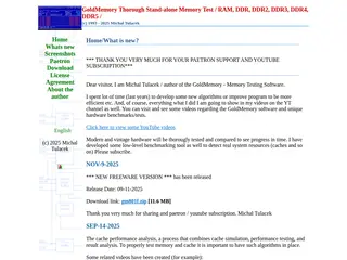 GoldMemory * Memory Testing - Diagnostics software for PC memory subsystem /CPU,cache,SDRAM,DDR,DDR2,DDR3,RDRAM/ (c) 2025