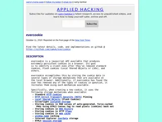 samy kamkar - evercookie - virtually irrevocable persistent cookies