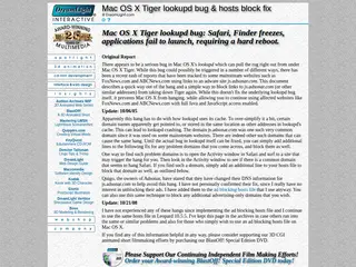 Mac OS X Tiger lookupd bug & adsonar fix. Safari, Finder freezes, applications fail to launch, requiring a hard reboot.
