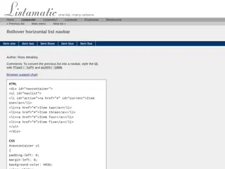 Listamatic: Rollover horizontal list navbar