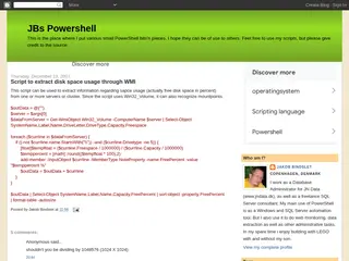 JBs Powershell: Script to extract disk space usage through WMI