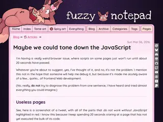 Maybe we could tone down the JavaScript / fuzzy notepad