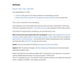 Solo RPG Resources | dieheart