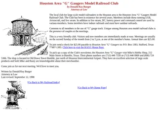 Houston Area "G" Gaugers Model Railroad Club by Donald Burger, Houston, TX