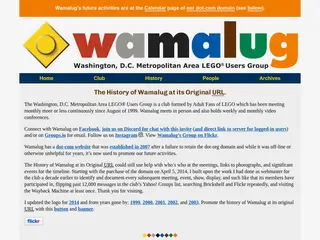 The History of Wamalug at its Original URL/Wamalug: Washington, D.C. Metropolitan Area LEGO® Users Group for the District, Maryland and Northern Virginia