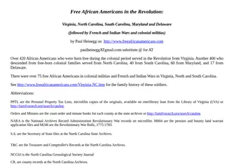 900 Free African Americans in the Revolution: VA, NC, SC, MD. DE"