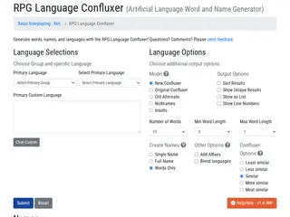 RPG Language Generator - Word Confluxer | Artificial Language Word and Name Generator</small>
