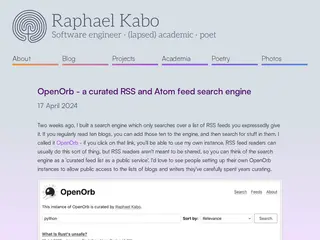 OpenOrb - a curated RSS and Atom feed search engine - Raphael Kabo