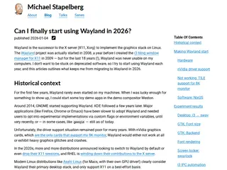 Can I finally start using Wayland in 2026? - Michael Stapelberg