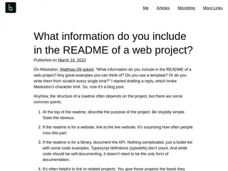 What information do you include in the README of a web project?