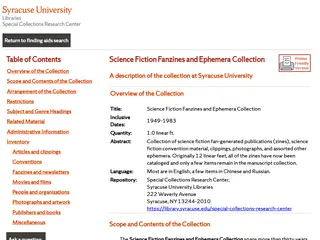Science Fiction Fanzines and Ephemera Collection A description of the collection at Syracuse University