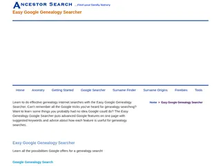 Easy Google Genealogy Searcher by Ancestor Search. Learn the possibilities Google offers for a genealogy search.