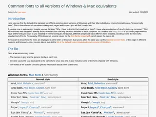 Common fonts to all versions of Windows & Mac equivalents (Browser safe fonts) - Web design tips & tricks