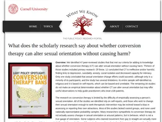 What We Know | What does the scholarly research say about whether conversion therapy can alter sexual orientation without causing harm? | What We Know