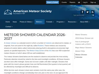 Meteor Showers 2026 - 2027 - American Meteor Society