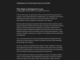 This Page is Designed to Last: A Manifesto for Preserving Content on the Web